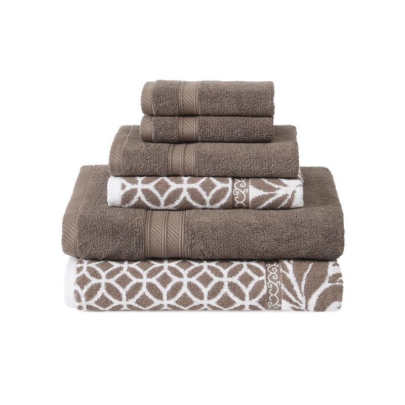 Modern Threads Trefoil Filigree 6 Piece Yarn Dyed Jacquard Towel Set - Mocha