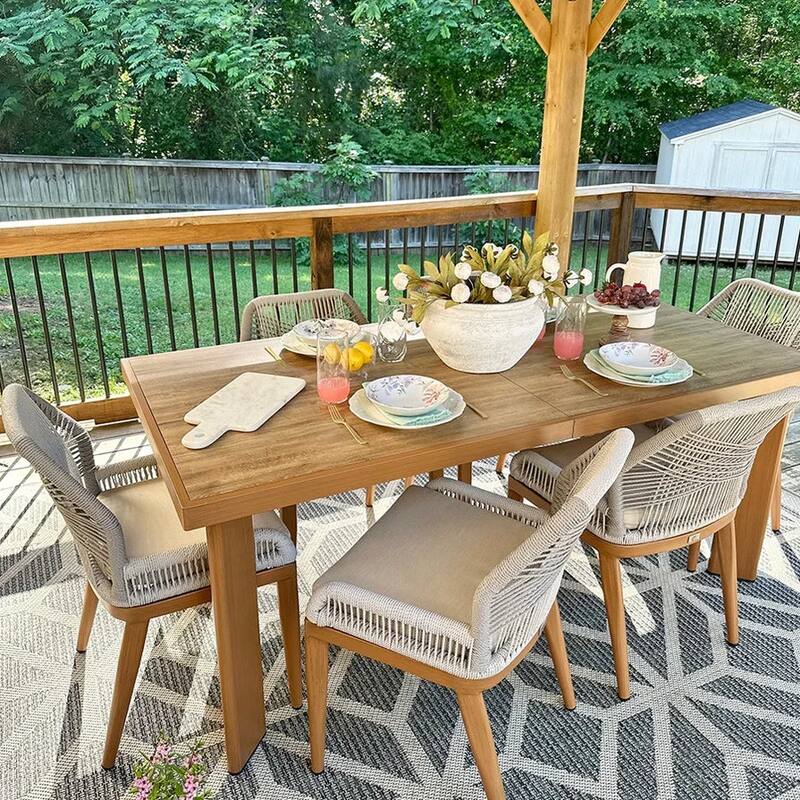 PURPLE LEAF Dining Set Patio Metal Rectangular Table and Wicker Rattan Chairs for Outside Porch Modern Outdoor Furniture Sets