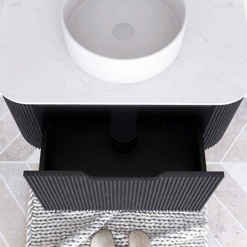 Wall-Mounted Bathroom Vanity with White Round Ceramic Sink