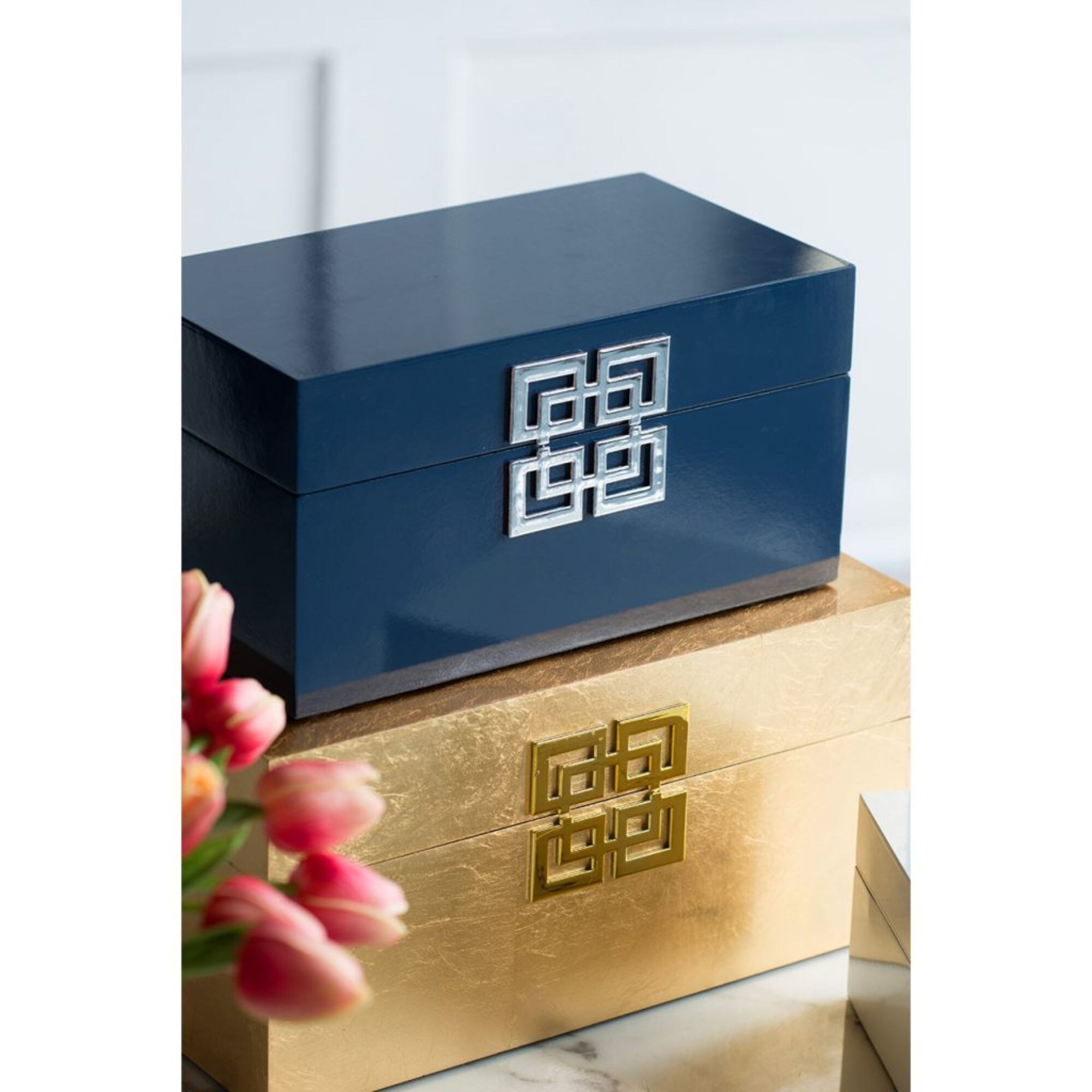 Shop Set Of 2 Navy Blue Contemporary Decorative Boxes 11 25