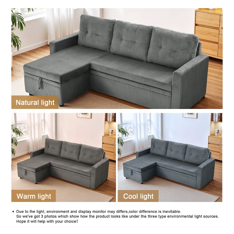 Modern Pull Out Sectional Sofa Bed Couch with Storage Chaise for Living Room