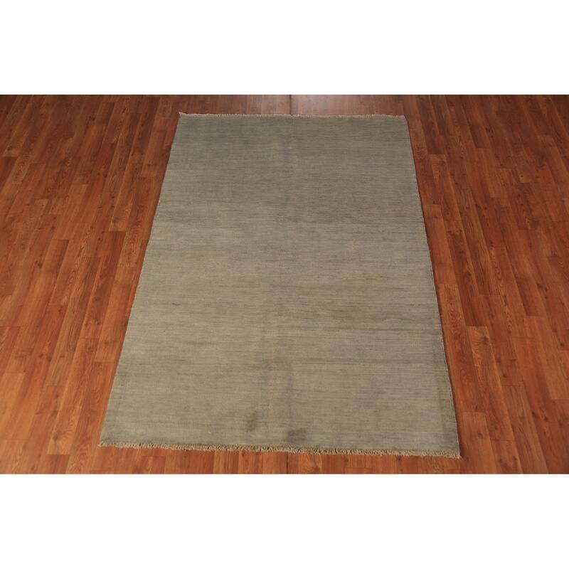 Beige & Gray Gabbeh Modern Rug Handmade Wool Carpet - 4'2" x 5'10"