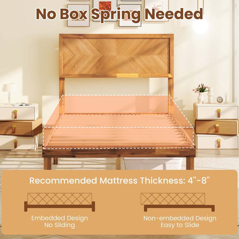 Gymax Twin/Full/Queen Size Bed Frame w/Headboard Wooden Slats Support
