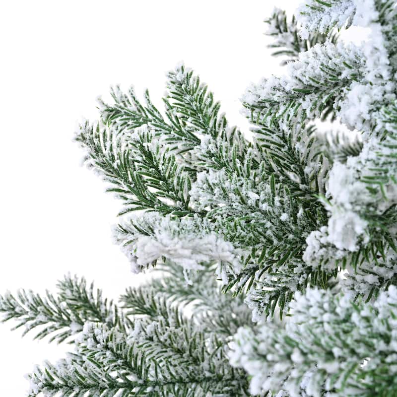 Premium 7FT Snow Flocked Hinged Artificial Christmas Fake Spruce with Fluffy Branch White Snow Tips and Metal Stand