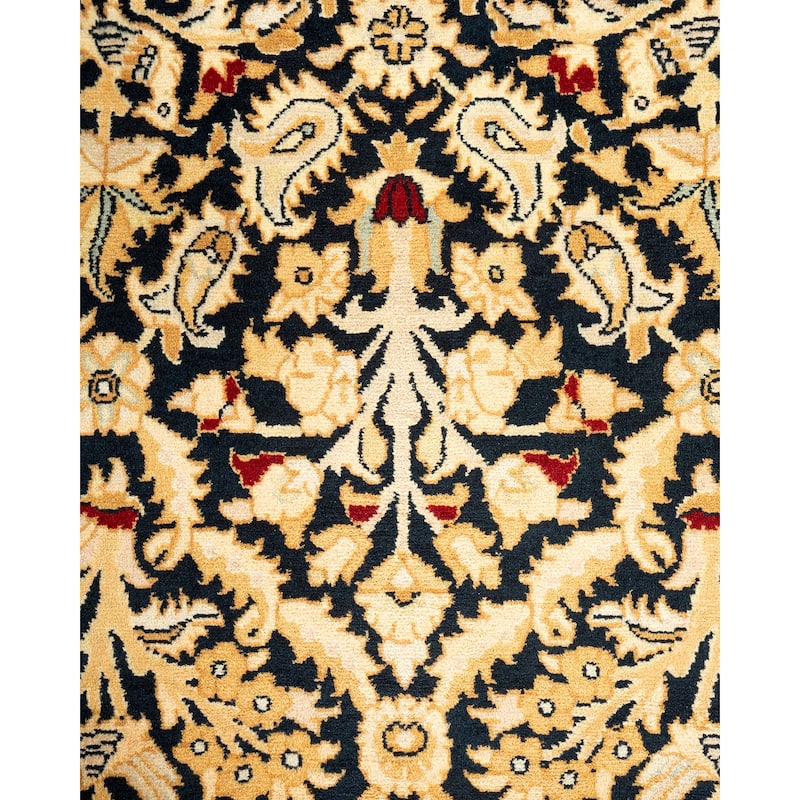 Overton Handknotted Wool Traditional Oriental Black Area Rug - 6' x 9'