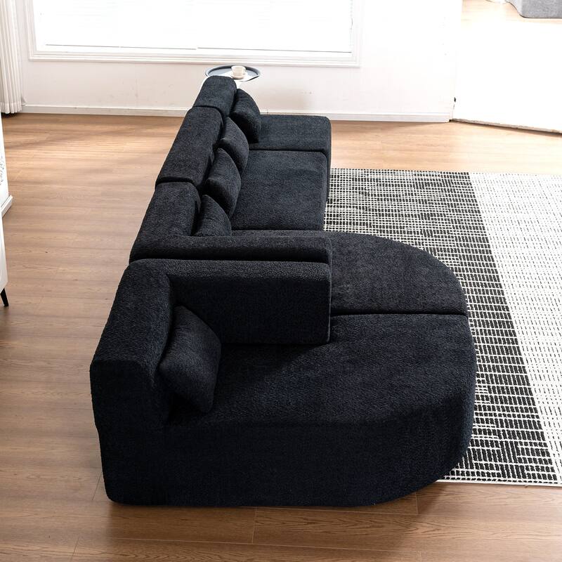 Upholstered Modular Sofa with 2 Curved Chaise Lounges and 5 Back Pillows, Free-Combination Sofa Couch for Living Room