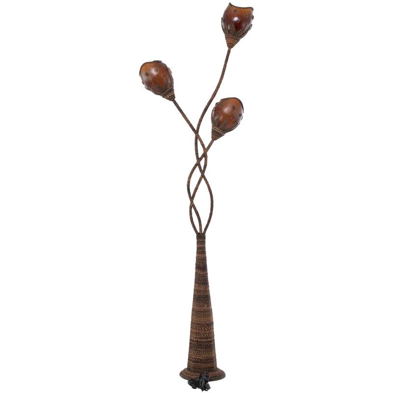 Brown Dried Plant Room Floor Lamp with Decorated Orange Lamp Shades