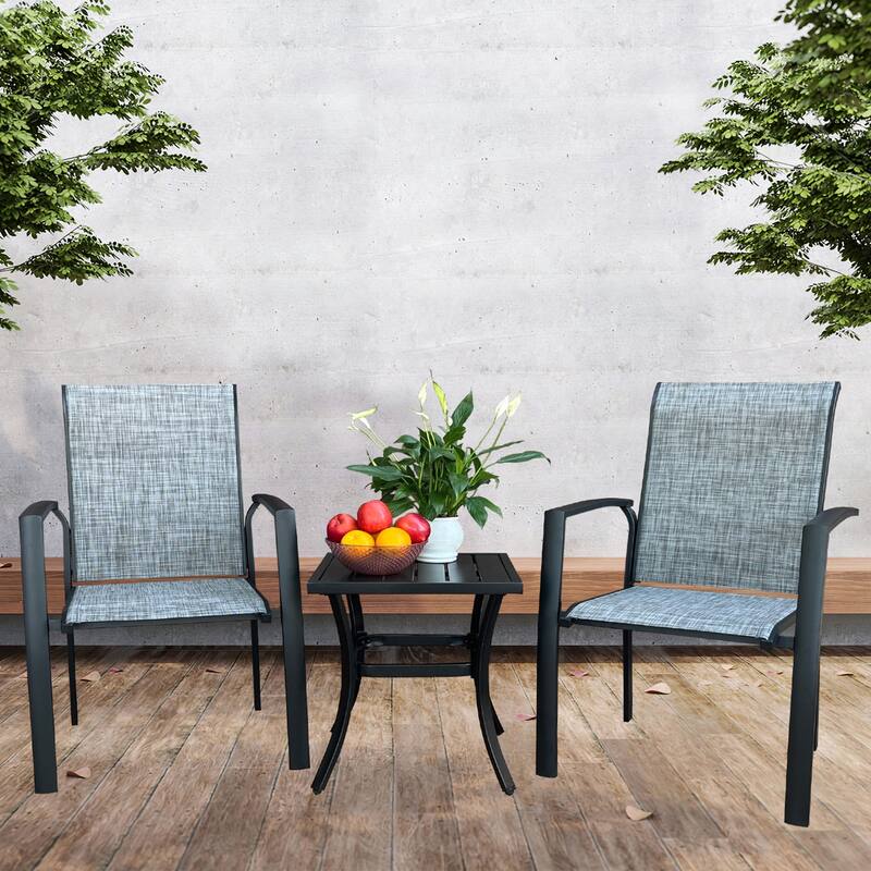 Garden Patio Chairs Set Of 2, All Weather Metal Outdoor Dining Chairs, Garden, Poolside, Black Color Frame