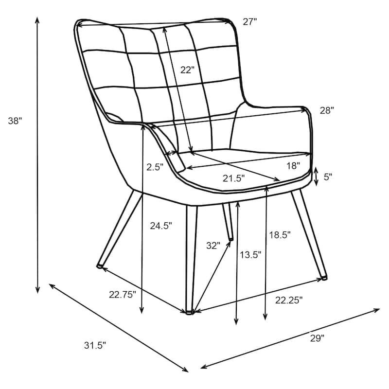 Upholstered Flared Arms Accent Chair with Grid Tufted
