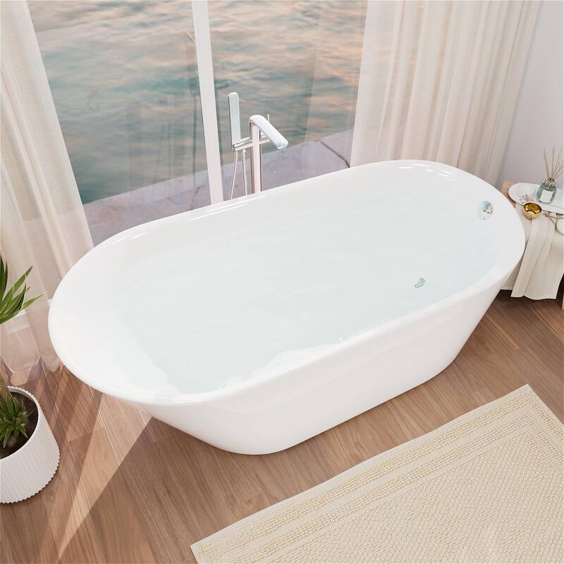 Freestanding Slipper Soaking Acrylic Bathtub with Chrome Drain and Pearl-Shape Overflow