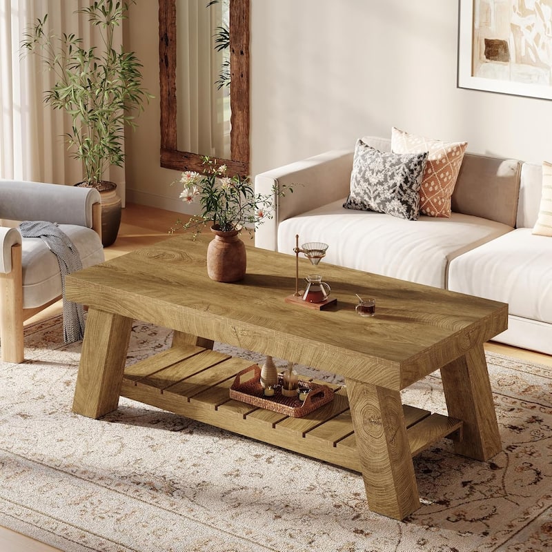 47.24" Rectangular Coffee Table, Farmhouse Wood Center Tables for Living Room