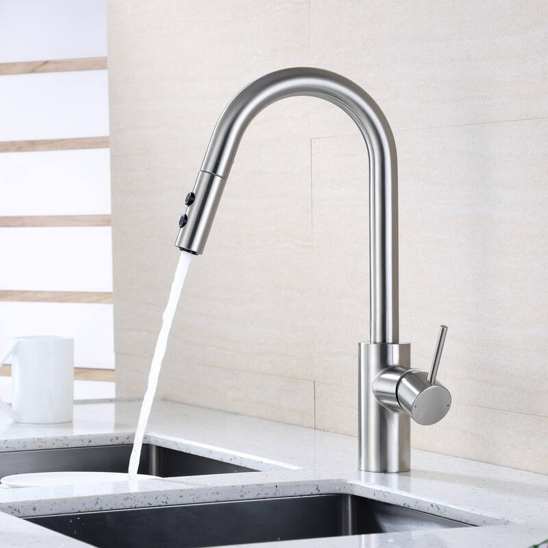 Luxier KTS21 Single Handle Pull Down Sprayer Kitchen Faucet - Brushed Nickel
