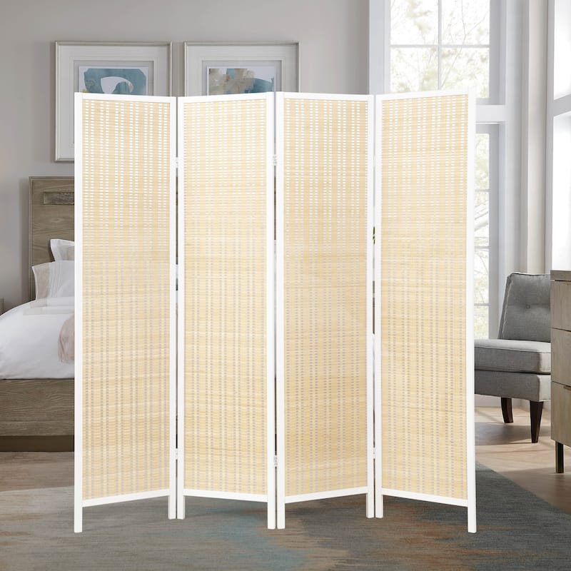 Roundhill Furniture Inkwell 4-Panel Bamboo Room Divider, Folding Portable Partition Screen