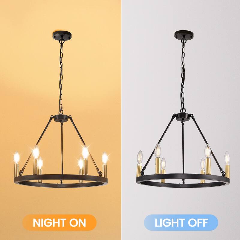 54-inch Round Wagon Wheel 24-light Chandelier