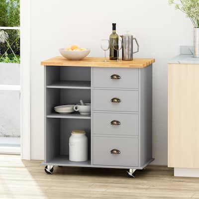 Provence Contemporary Kitchen Cart with Wheels by Christopher Knight Home - 31.50" W x 17.75" D x 34.50" H