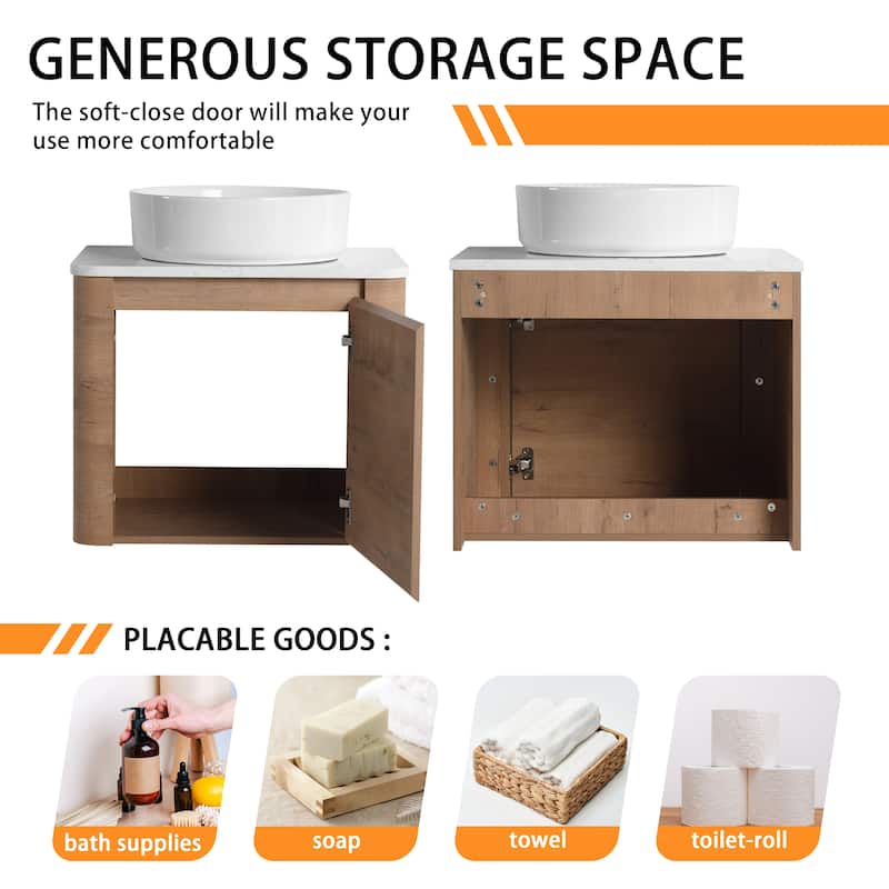 Bathroom Vanity With Sink In 24/30 Inch, Floating Bathroom Vanity With Soft Close Door