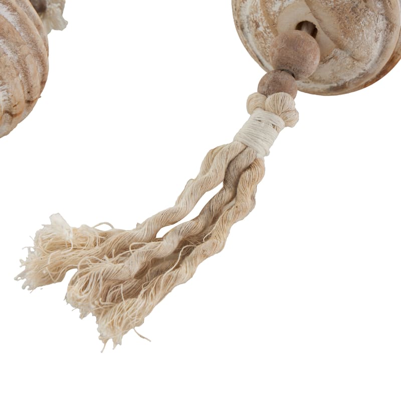 Wood Abstract Handmade Ribbed Wall Decor with White Rope - Beige - Roche River Decor