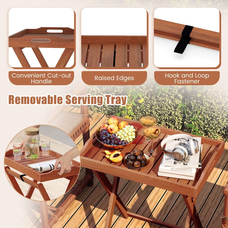 Gymax Solid Wood Tray Table Set of 2 w/Removable Top Rectangular TV