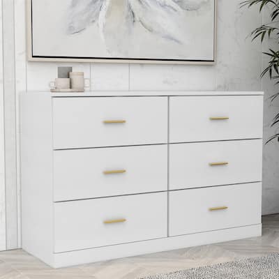 Modern White 6-Drawer Dresser for Bedroom