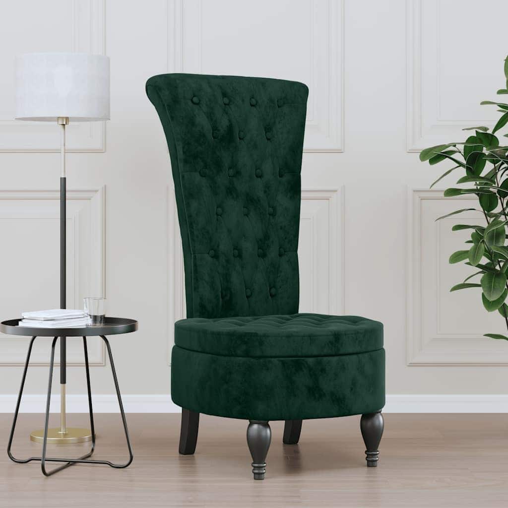 vidaXL High Back Chair Dark green Velvet, Solid wood, Plywood Single