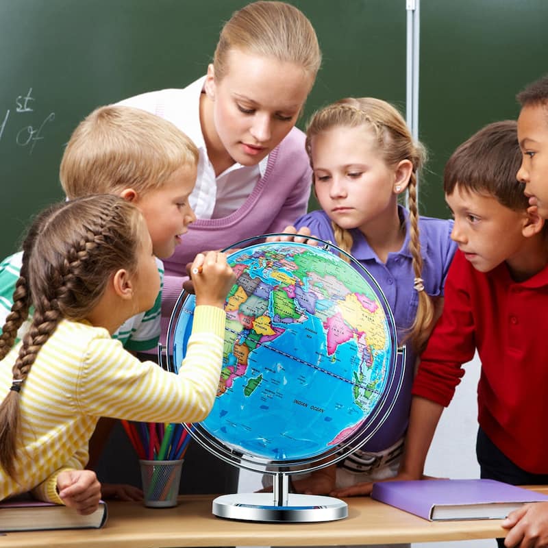 13 Inch LED Lighted World Globe 720 degree Rotation for Kids and Decor - 8" x 13" x 16"