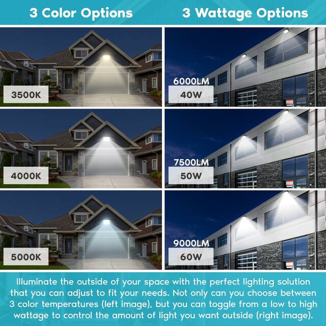 Luxrite LED Wall Pack Light Photocell Sensor 9000 Lumens 3 Color Select IP65 Waterproof Dusk to Dawn 2 Pack