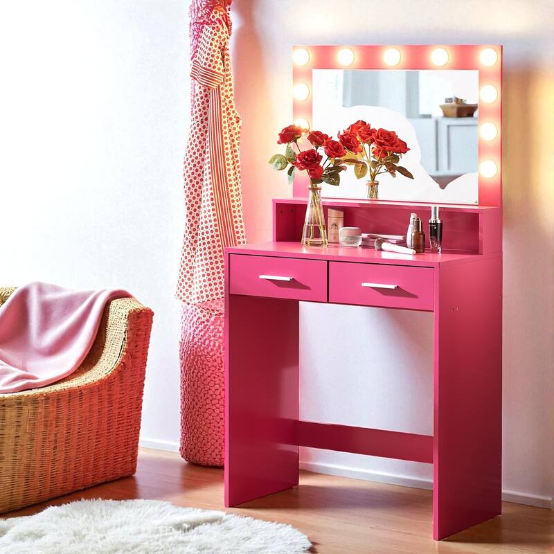 Vanity Desk with Lighted Mirror, Makeup Table with Drawers and 3 Lighting Modes for Bedroom