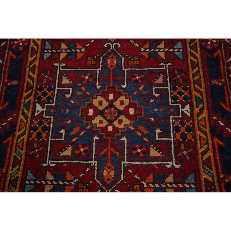 Hand Knotted Oriental 100% Wool Carpet Traditional Geometric Red Heriz Runner Rug - 9' 11'' X 3' 3''