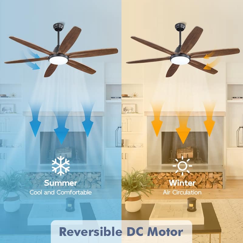 MLiAN Wood Blade LED Ceiling Fan Remote Control 6-Speed DC - 60''