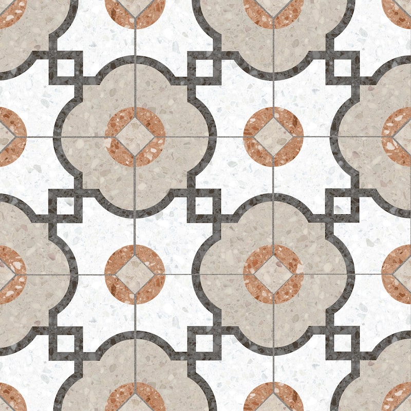 Merola Tile Riviera Octagon Grimaud Multicolor with Taco Beige 7-7/8" x 7-7/8" Porcelain Floor and Wall Tile