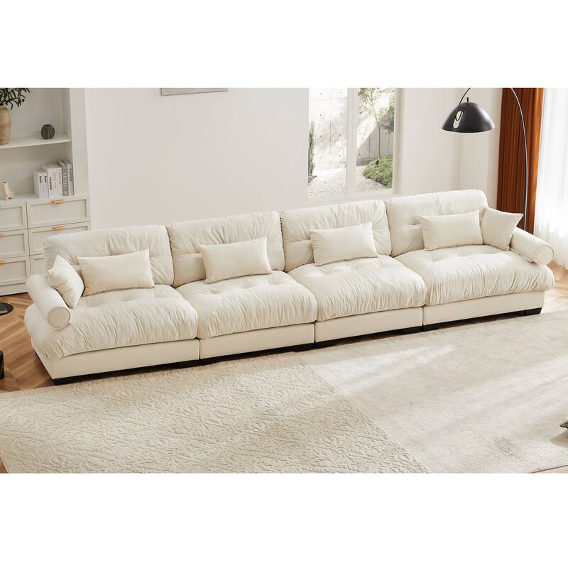 Modern Sectional Couch Comfortable Upholstered Sofa Set with Lumbar Pillow and Throw Pillow for Living Room