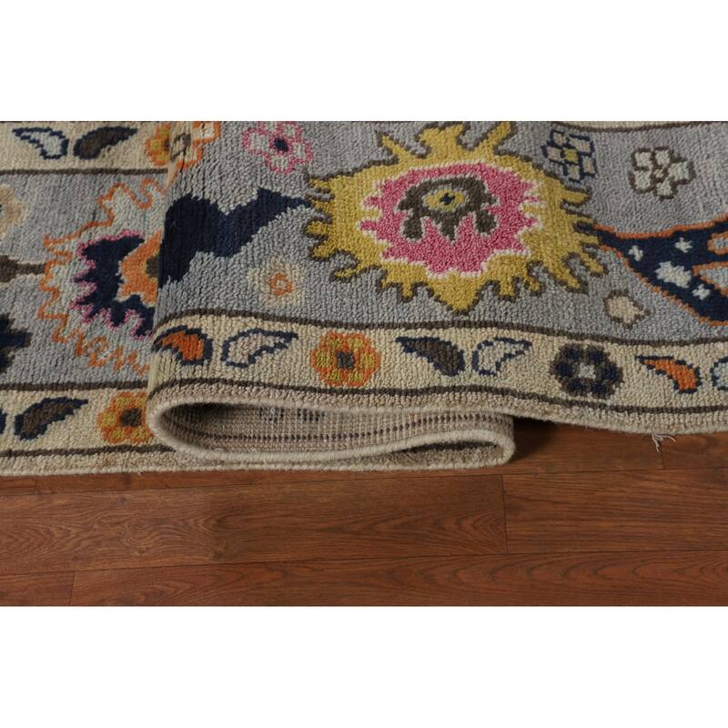 All-Over Floral Beige Oushak Oriental Area Rug Handmade Wool Carpet - 9'1" X 11'9"