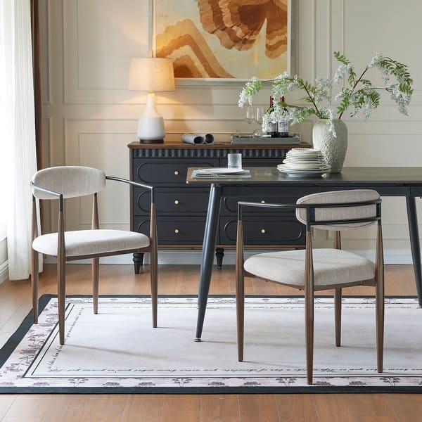 slide 2 of 109, Modern Industrial Elmore Upholstered Dining Chairs (Set of 2) with Iron Frame by Christopher Knight Home Beige/ Black/Coffee Gold