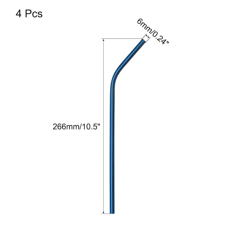 Reusable Metal Straws 4Pcs, Stainless Steel Bent Drinking Straw 10.5" - Blue