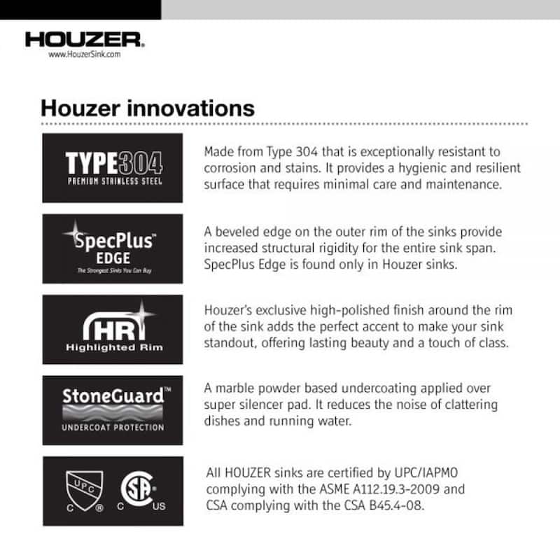 Houzer Belleo Stainless Steel Drop-in Topmount Single Bowl Kitchen Sink with Strainer & Grid - 23 Inch - 23 Inch