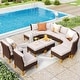 preview thumbnail 40 of 54, 11-Piece Outdoor Wicker Half-Round Furniture Set, Half-Moon Sectional Sofa Set All Weather Rattan Curved Conversation Sets 11 Seats - Type R