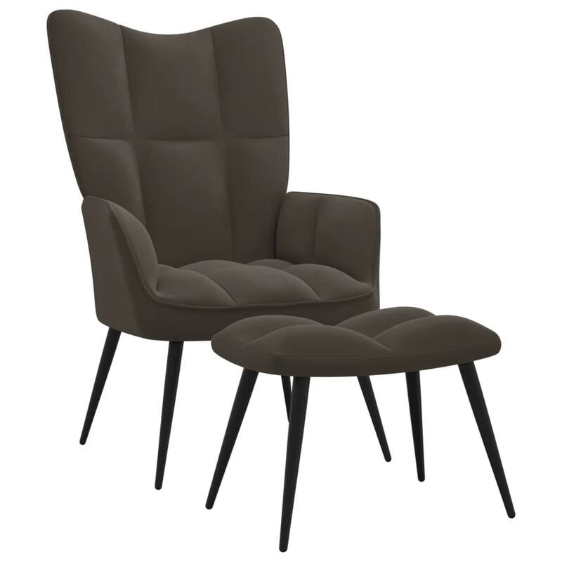 vidaXL Relaxing Chair multi colors Velvet - with a Stool - Dark gray