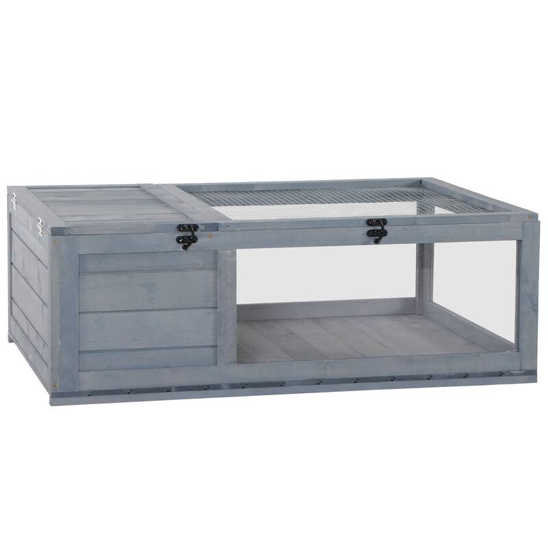 Pawhut Wood Tortoise House Indoor Outdoor Turtle Habitat Reptile Cage for Lizards, Geckos 36" x 24" x 12.5"