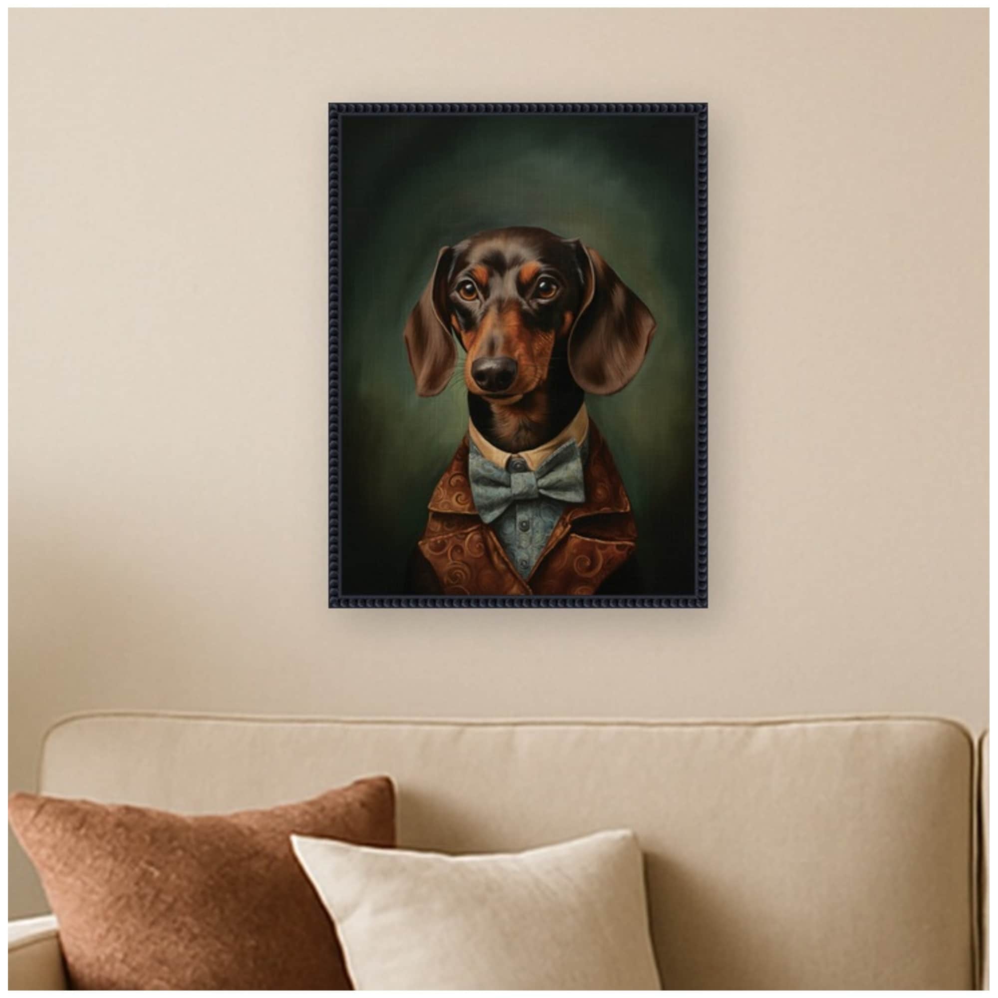 Kate and Laurel Regal Portrait of a Dachshund by The Creative Bunch Studio Framed Canvas Wall Art Print