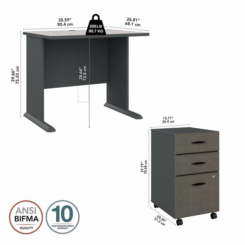 Series A 36W Desk with Mobile File Cabinet by Bush Business Furniture