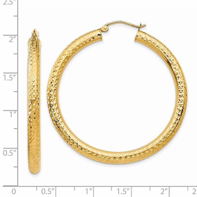 Curata 14k Yellow Gold Diamond-cut 2x45mm Round Hoop Earrings