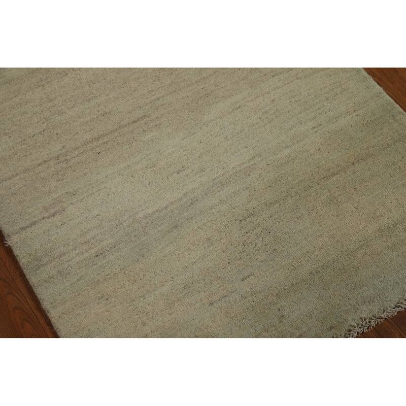 Modern Gabbeh Foyer Rug Handmade Green Oriental Wool Carpet - 2'8"x 4'1"