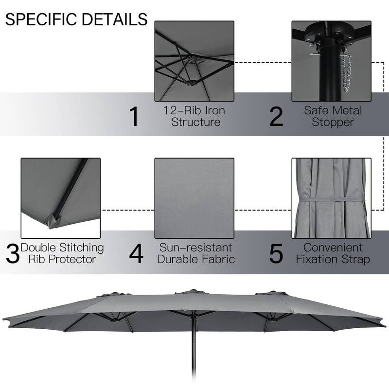 Gymax 15 ft Double-Sided Patio Twin Umbrella Extra-Large Market
