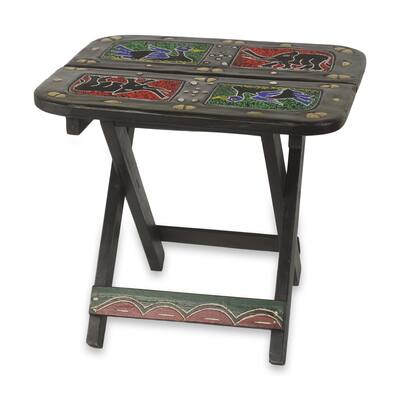 Novica Handmade African Fauna Wood Beaded Folding Table