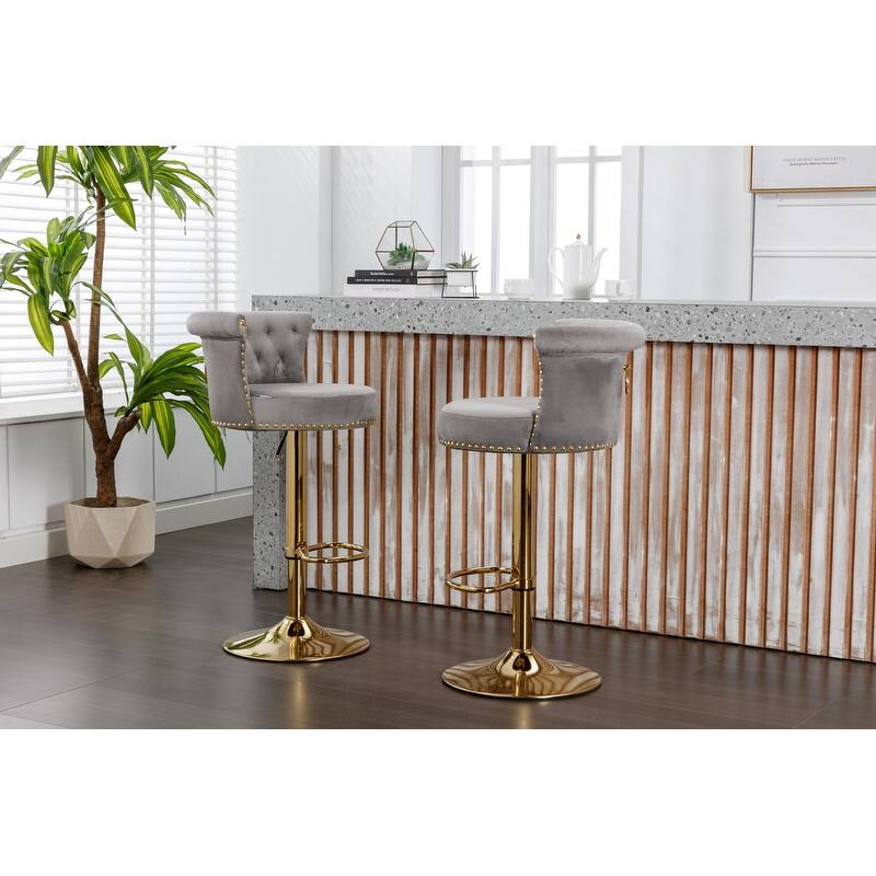 Swivel Adjustable Counter Height Bar Stools with Footrest, Set of 2