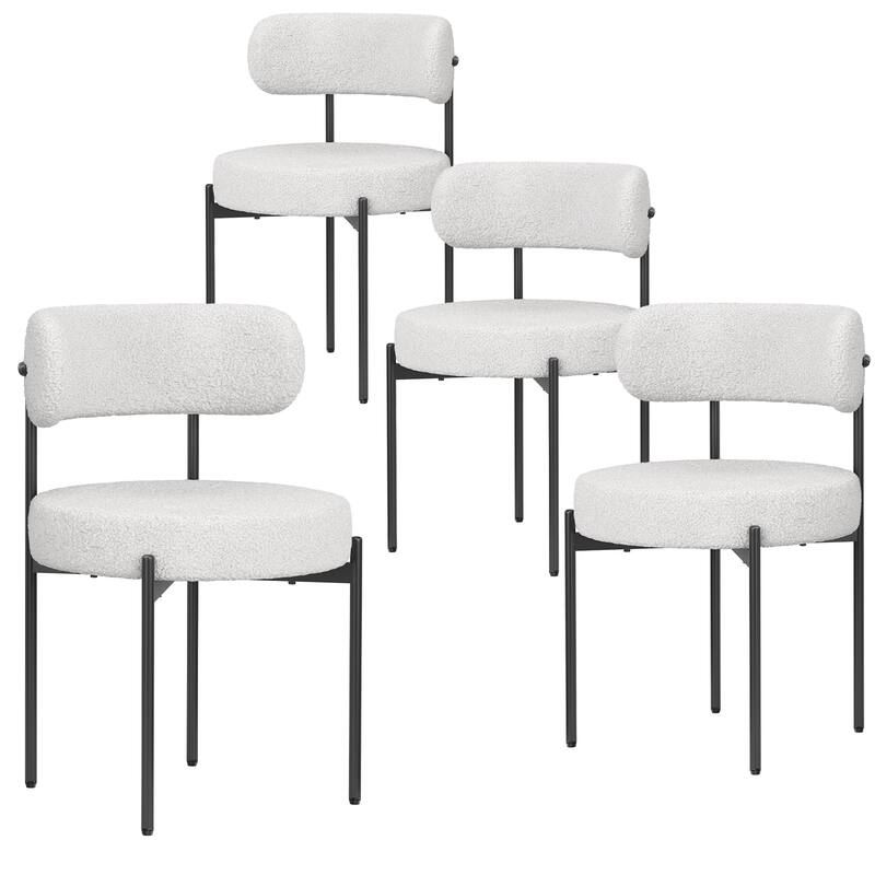 Dining Chairs Set of 4, Mid-Century Modern Kitchen Chair Curved Backrest Round Upholstered Dining Chairs with Metal Legs