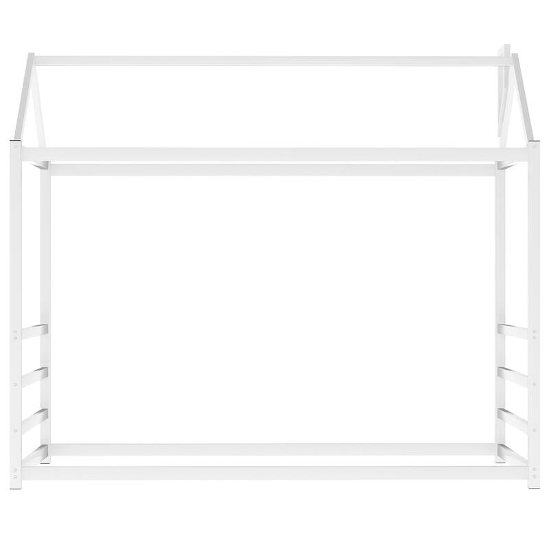 Roomfitters Metal House Platform Bed with Roof and Chimney Design
