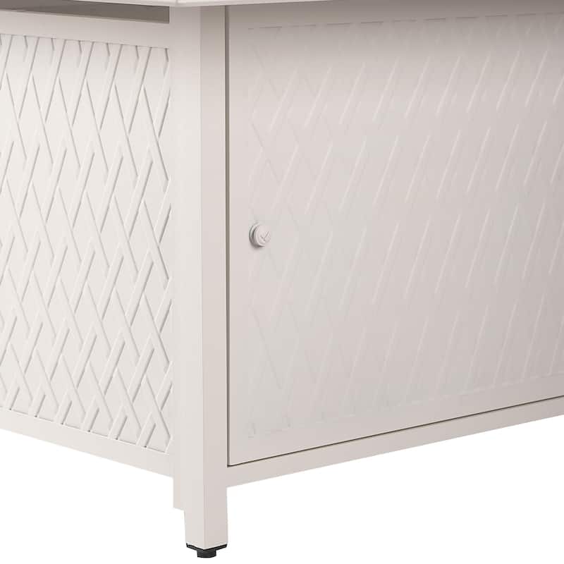 Square 42 in. x 42 in. Aluminum Propane Fire Pit Table with Glass Beads, Two Covers, Lid, 57,000 BTUs - N/A