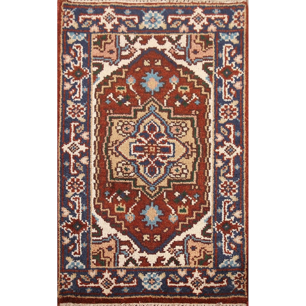 Hand Knotted Oriental 100% Wool Carpet Traditional Medallion Oranges & Rust Heriz (serapi) Area Rug - 3' 0'' X 2' 0''