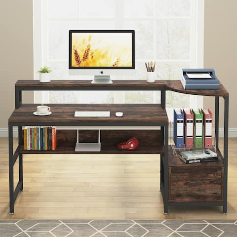 Computer Desk 63 inch with Storage Shelves File Drawer Study Writing Table for Home Office